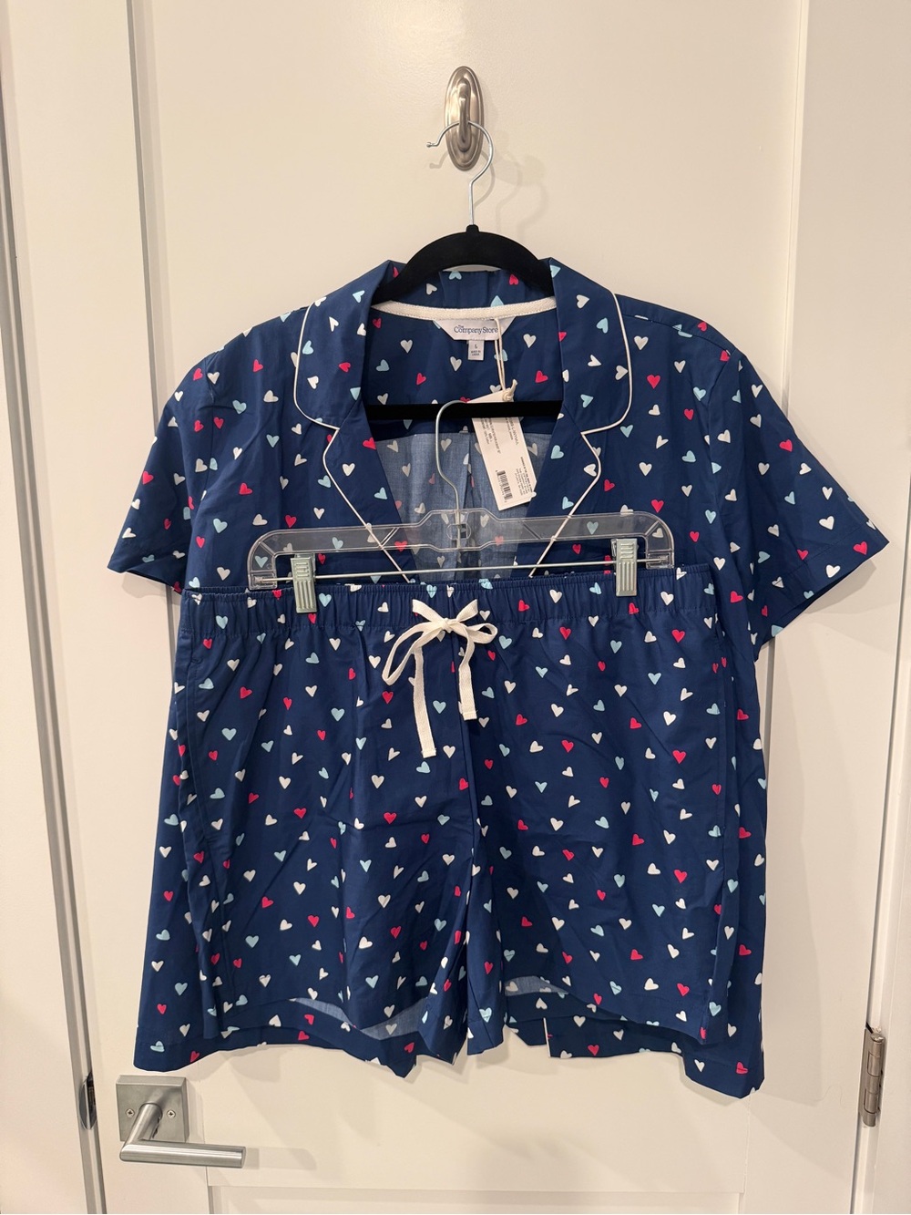 The Company Store Navy Short Sleeve Heart-Print Pajama Set